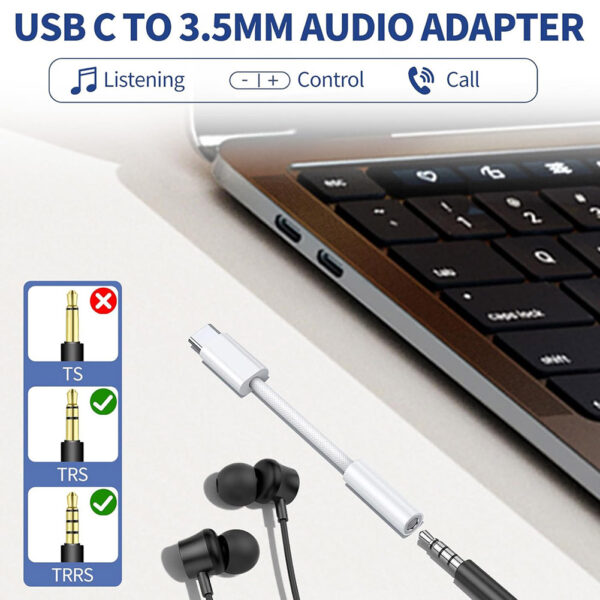 USB C to 3.5mm Aux Headphone Jack Type-C Adapter for Apple iPhone 15 Series, Samsung Galaxy Series - Image 3