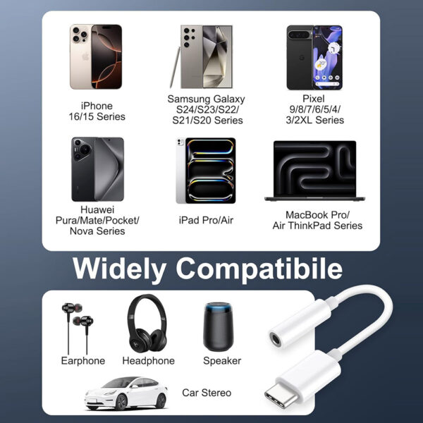 USB C to 3.5mm Aux Headphone Jack Type-C Adapter for Apple iPhone 15 Series, Samsung Galaxy Series - Image 5