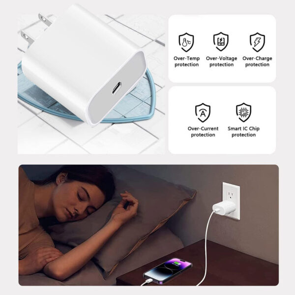 25W 2 in 1 Travel Home Wall Charger Adapter with 3ft Lighting USB Cable for iPhone, B Grade - Image 3