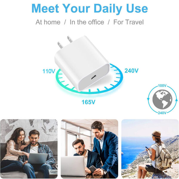 25W 2 in 1 Travel Home Wall Charger Adapter with 3ft Lighting USB Cable for iPhone, B Grade - Image 4