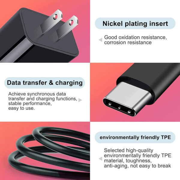 2 in 1 Travel Home Wall Charger Adapter with 3FT Type-C USB Cable - Image 3