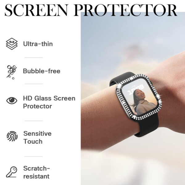 42mm Dual Rhinestones Bumper Frame Cover Case with Tempered Glass Screen Protector For Apple Watch Series - Image 5