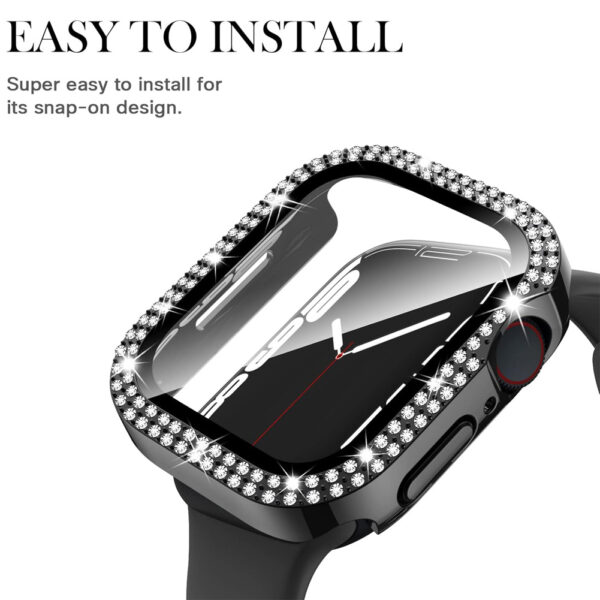 42mm Dual Rhinestones Bumper Frame Cover Case with Tempered Glass Screen Protector For Apple Watch Series - Image 7