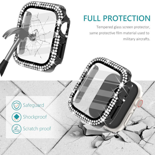 42mm Dual Rhinestones Bumper Frame Cover Case with Tempered Glass Screen Protector For Apple Watch Series - Image 8
