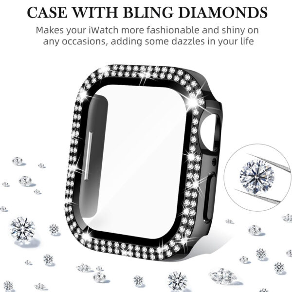45mm Dual Rhinestones Bumper Frame Cover Case with Tempered Glass Screen Protector For Apple Watch Series - Image 4