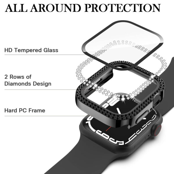 45mm Dual Rhinestones Bumper Frame Cover Case with Tempered Glass Screen Protector For Apple Watch Series - Image 6