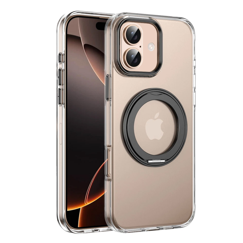 For Apple iPhone 16 Case 360 Rotating KickStand Clear Hard Back Cover