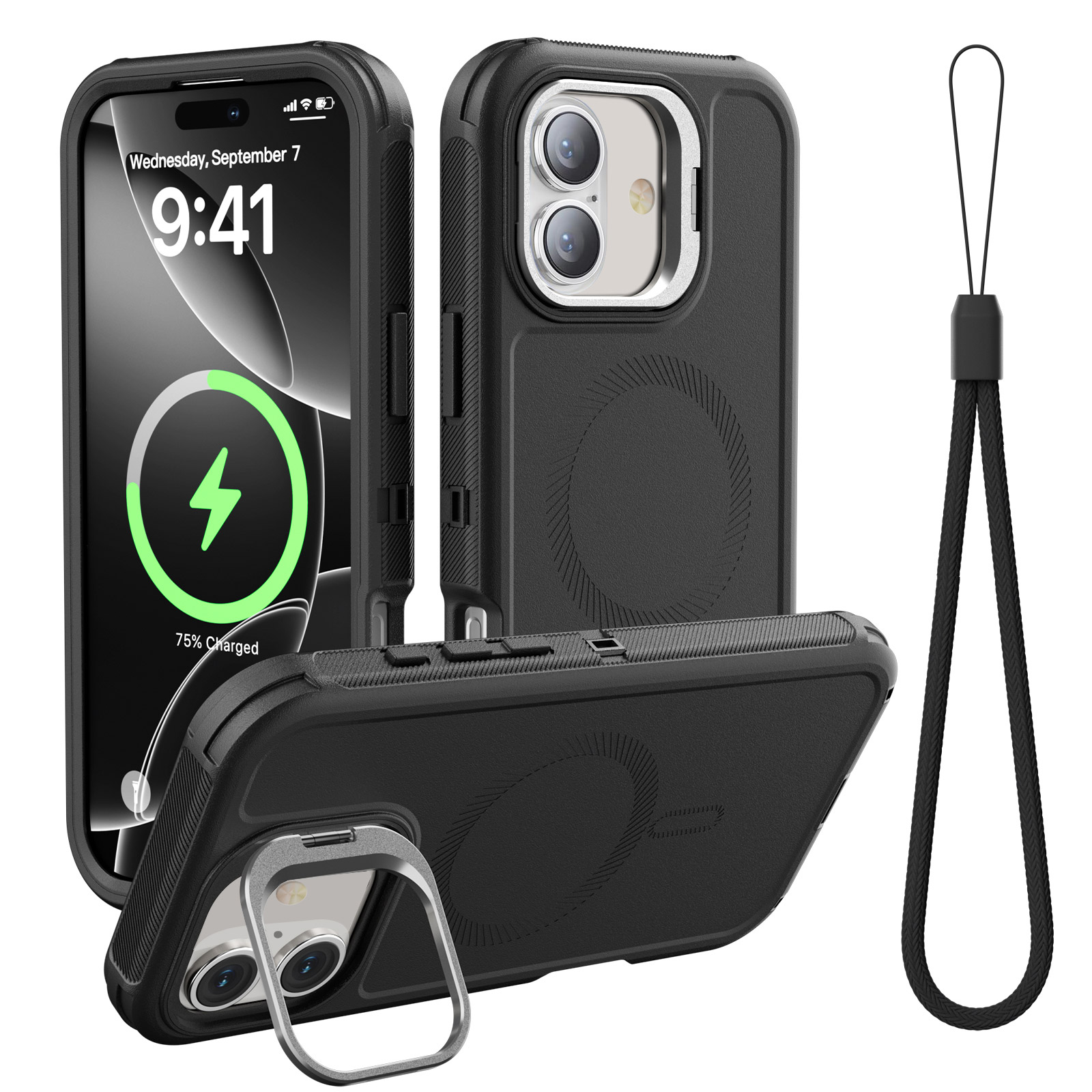 For iPhone 16 Plus Case Heavy Duty Shockproof Kickstand 3in1 Cover 6.7-in